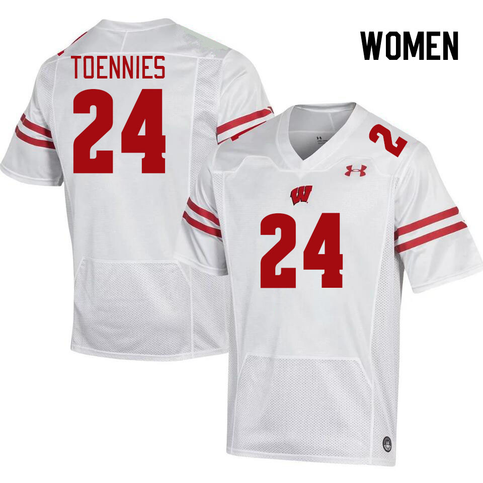 Women #24 Cole Toennies Winsconsin Badgers College Football Jerseys Stitched Sale-White - Click Image to Close